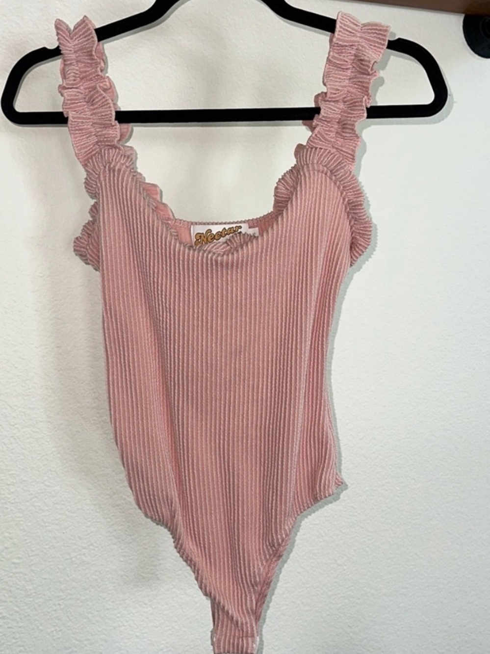 Nectar Clothing Women’s Ruffled Pink Ribbed Bodysuit